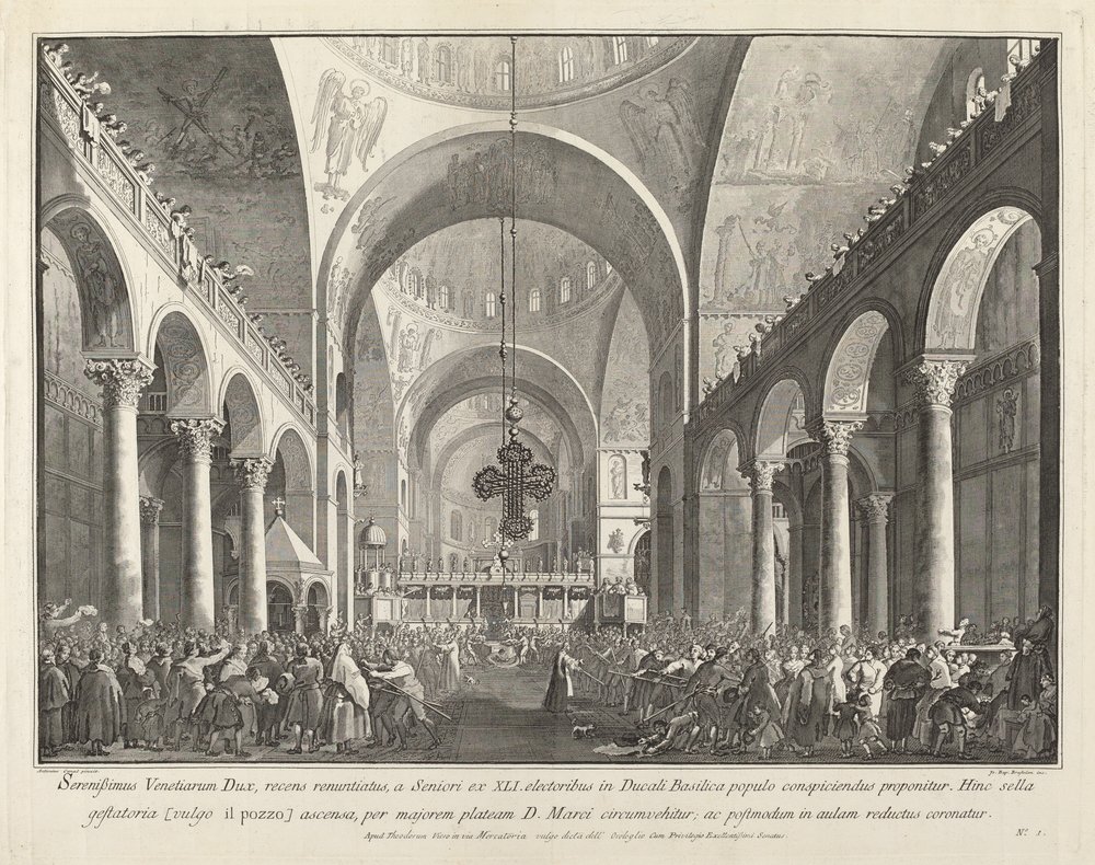 Der neu gewählte Doge wird dem Volk in San Marco vorgestellt von Giovanni Battista Brustolon after Canaletto