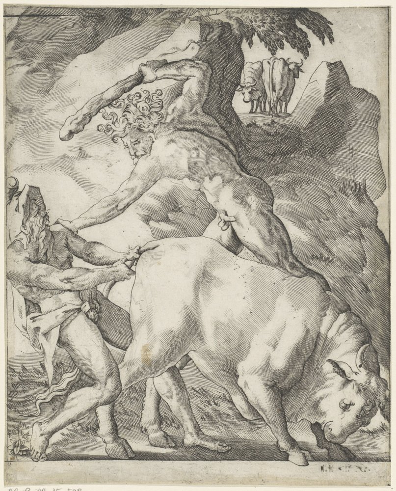 Herkules kämpft mit Cacus von Giovanni Jacopo Caraglio