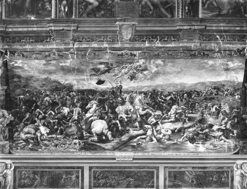 Die Schlacht Konstantins, aus der Sala di Costantino, Raffaels Stanzen von Giulio Romano