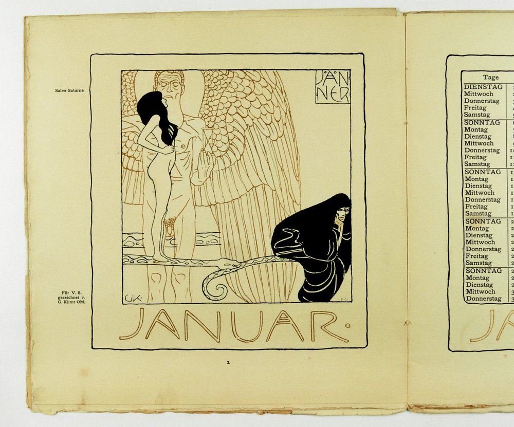Kalenderseite für Januar 1901 von Gustav Klimt
