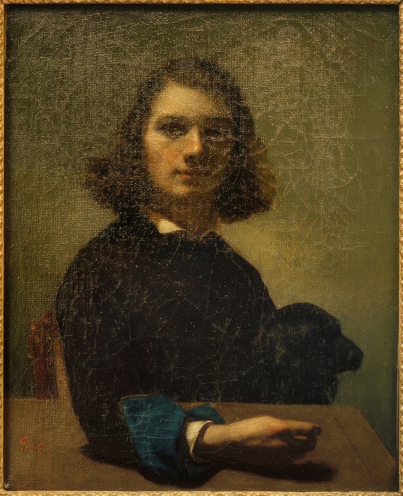 Kleines Selbstporträt mit schwarzem Hund von Gustave Courbet
