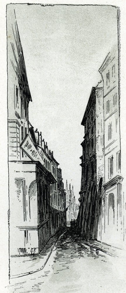 Ansicht des Hotels Colbert in der Nähe des Maubert-Platzes in Paris von Gustave Fraipont