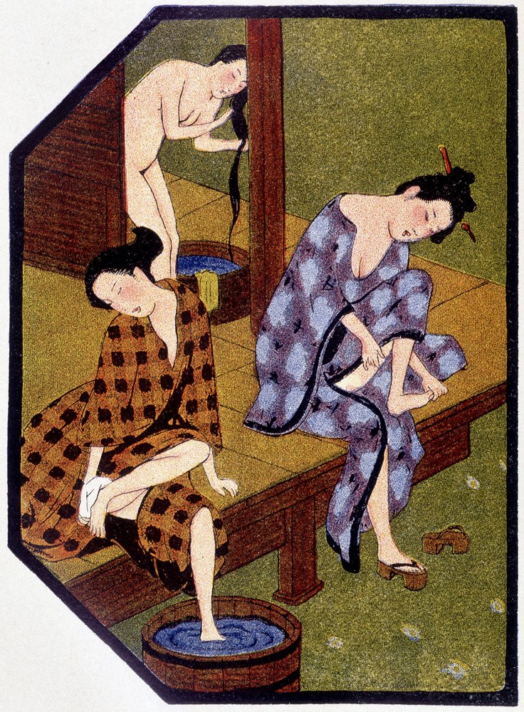 Die jungen Japanerinnen beim Baden - in „Poupées japonaises“ von Félicien Champsaur, illustriert von Hanafusa Itcho, Paris von Hanabusa Itcho