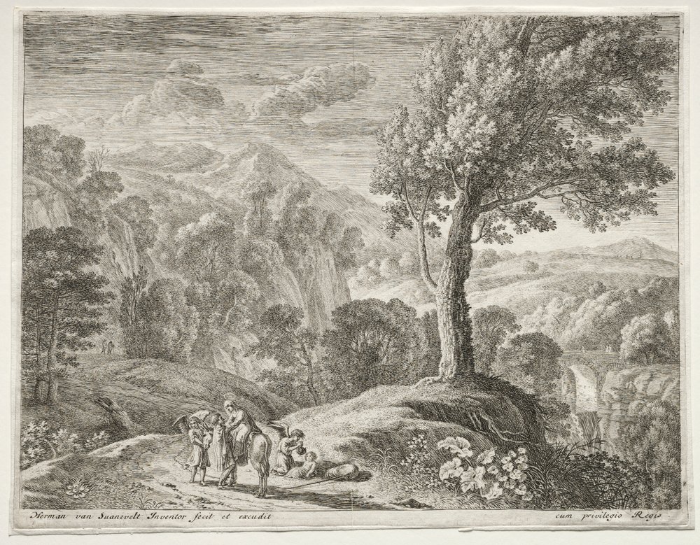 Der große Baum und der Wasserfall von Herman van Swanevelt