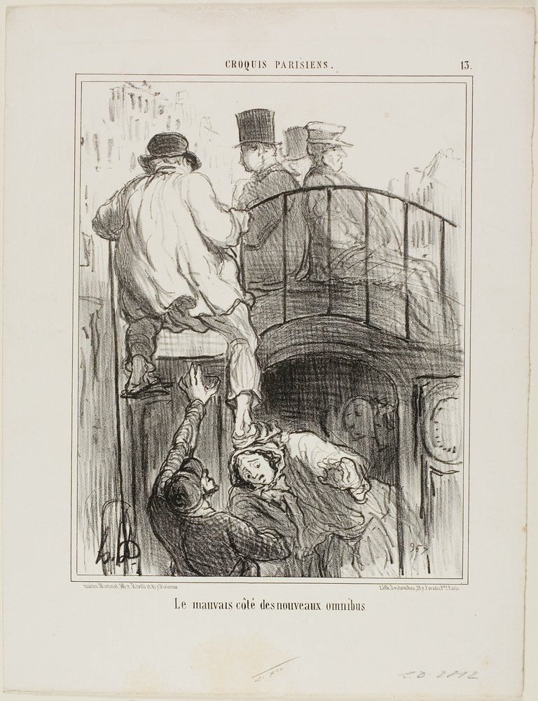 Ein unangenehmer Aspekt des neuen Omnibustyps, Tafel 13 aus Croquis Parisiens von Honoré Victorin Daumier