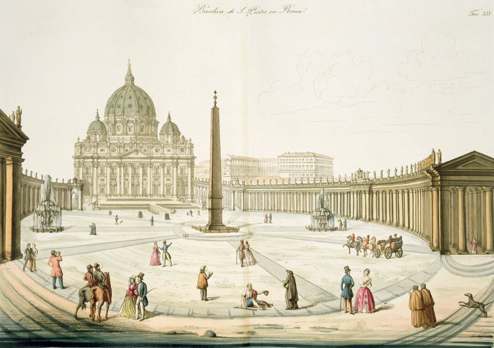 Fassade des Petersdoms in Rom mit dem davorliegenden Platz, Tafel 25 aus Teil III von Die Geschichte der Nationen, gestochen von G. Lago von Italian School