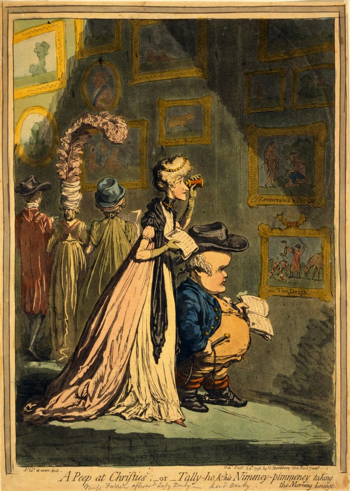 Ein Blick auf Christies, oder Tally-ho und seine Nimeney-Pimmeney beim Morgenspaziergang, veröffentlicht 1796 von James Gillray