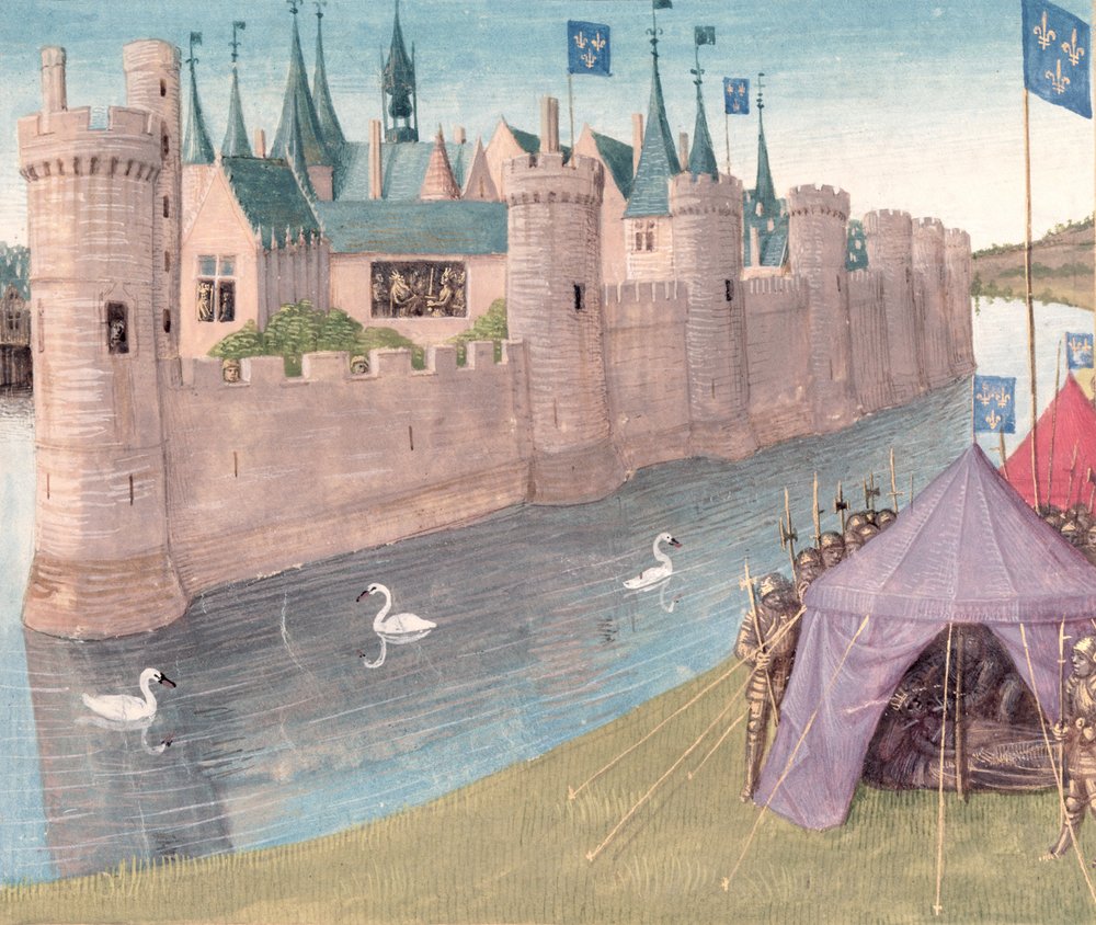 Ms Fr 6465 f.25 Tod von Clothar I. (gest. 561) und die Teilung seines Königreichs, Grandes Chroniques de France von Jean Fouquet