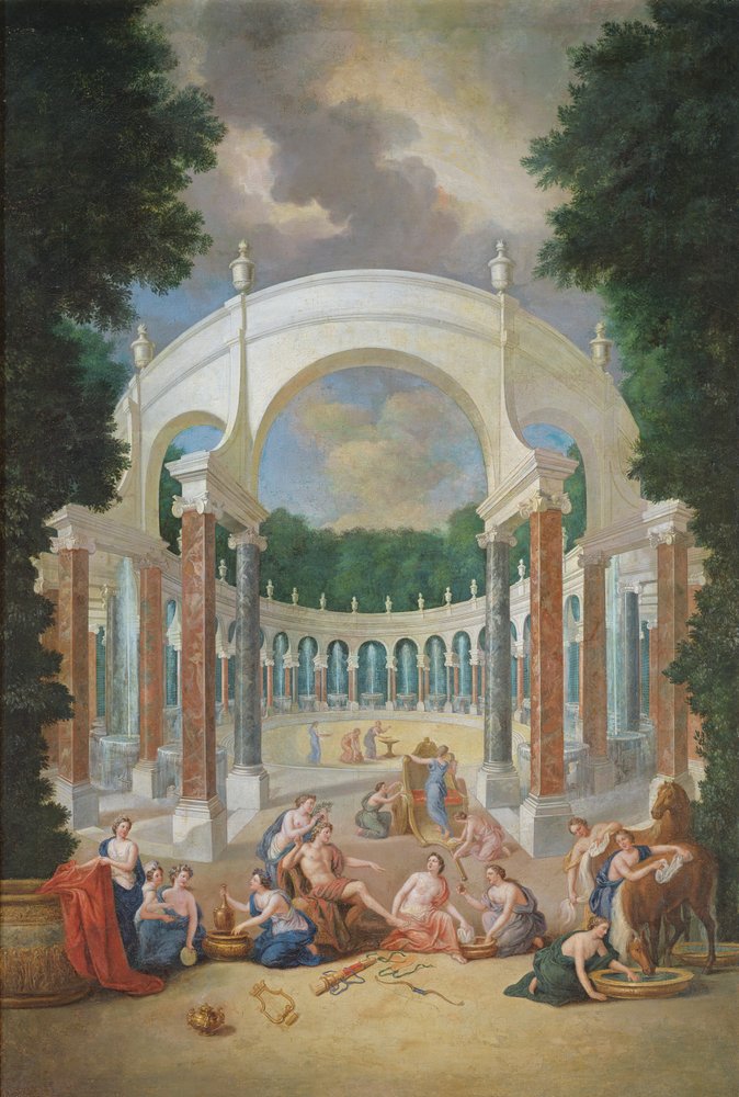 Die Haine von Versailles. Blick auf die Kolonnade mit Apollo und den ...