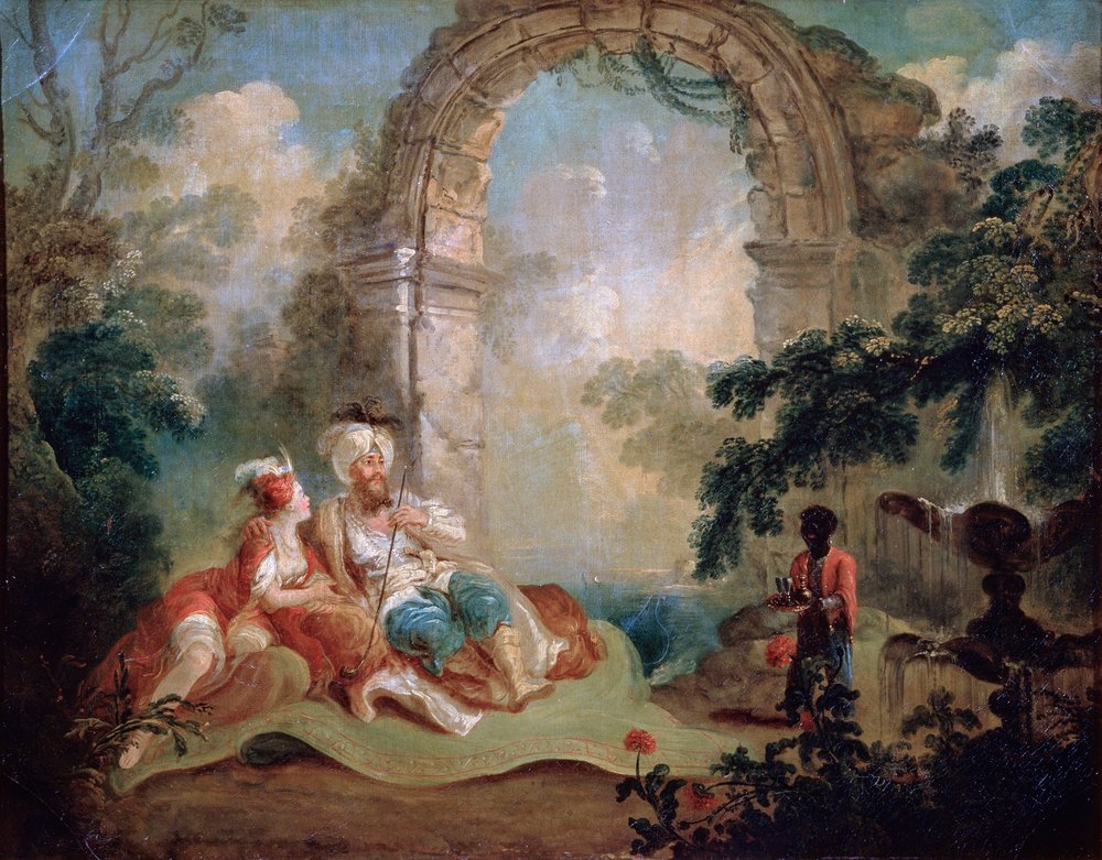 Türkischer Pascha und Odaliske, spätes 18. oder frühes 19. Jahrhundert von Jean-Baptiste Hilair