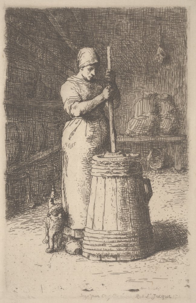 Frau beim Butterrühren, ca. 1855-56 von Jean-Francois Millet