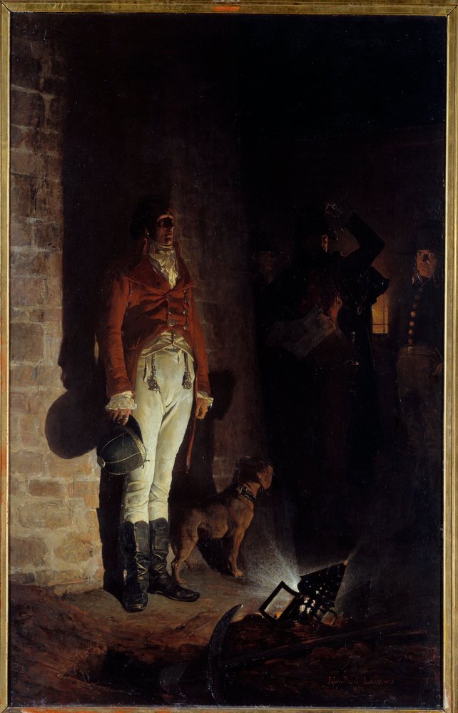 Der Tod des Herzogs von Enghien (1772-1804). Louis Antoine Henri de Bourbon, Herzog von Enghien (1772-1804), wurde ohne Beweise verdächtigt, eine Verschwörung gegen den Ersten Konsul Napoleon Bonaparte geplant zu haben, und am 21. März 1804 in Vincennes von Jean Paul Laurens