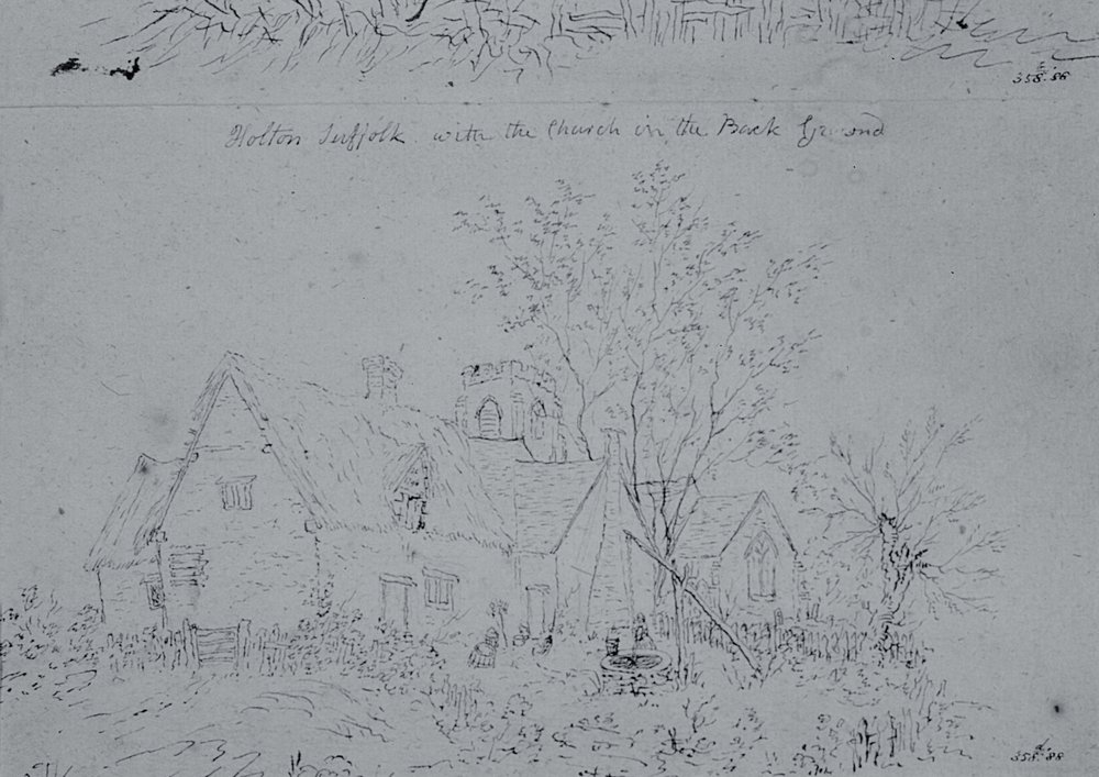 Hütte in Holton mit der Kirche im Hintergrund von John Constable