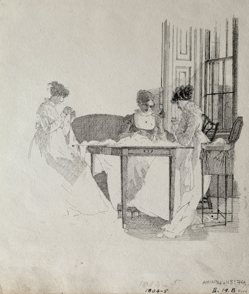 Damen beim Nähen, 1805 von John Harden