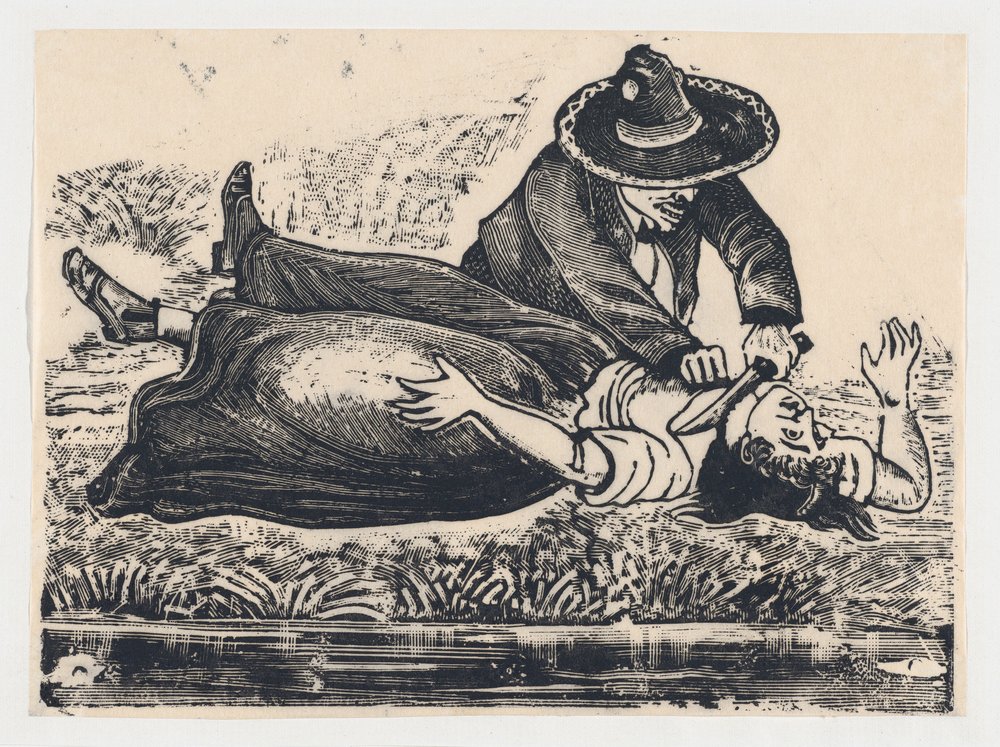Francisco Guerrero, der Westenmacher und Mörder, ermordet eine Frau, ca. 1905-1910 von José Guadalupe Posada