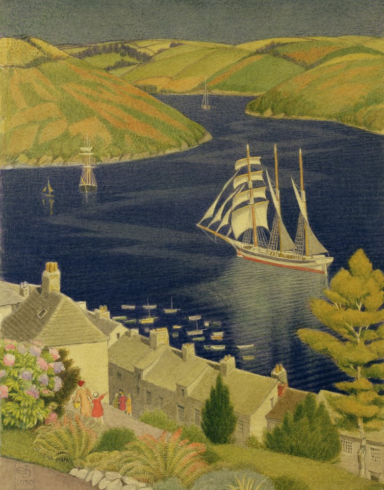 Hafen in Cornwall, 1930 von Joseph Edward Southall