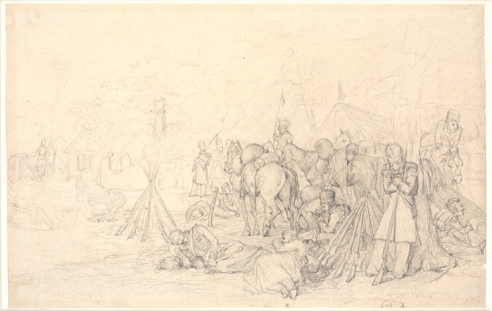 Franzosen biwakieren auf dem Schlachtfeld nach einer Schlacht von Jørgen V. Sonne