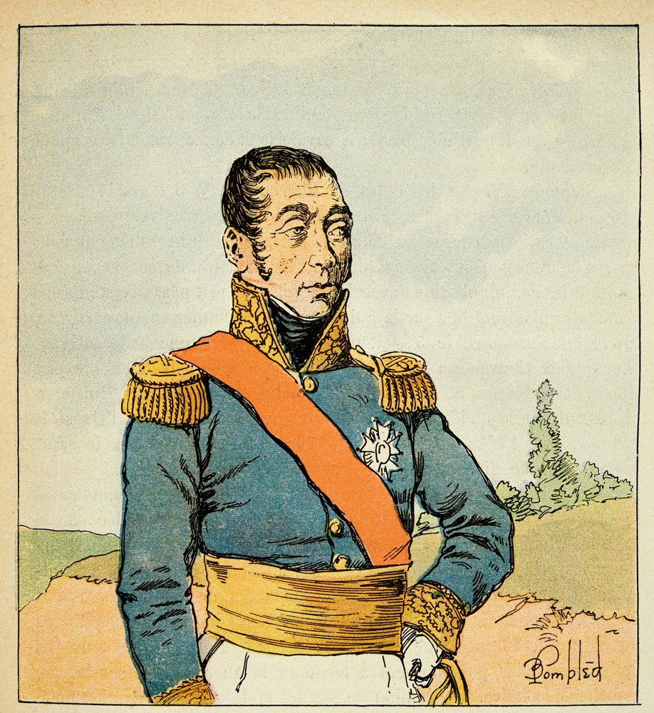 Illustration von Louis Bombled aus dem Buch „Das Memorial von Saint Helene“ von Graf Emmanuel de Las Cases: Porträt von Marschall Emmanuel de Grouchy von Louis Charles Bombled