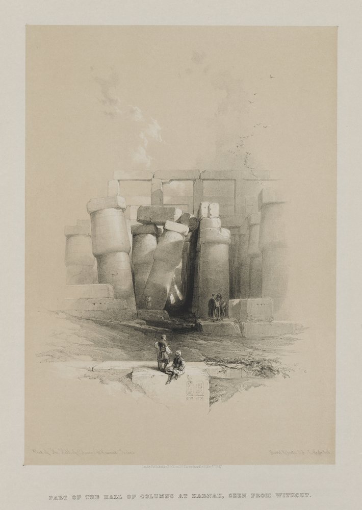 Ägypten und Nubien, Band II: Teil der Säulenhalle in Karnak, Theben, 1847 von Louis Haghe