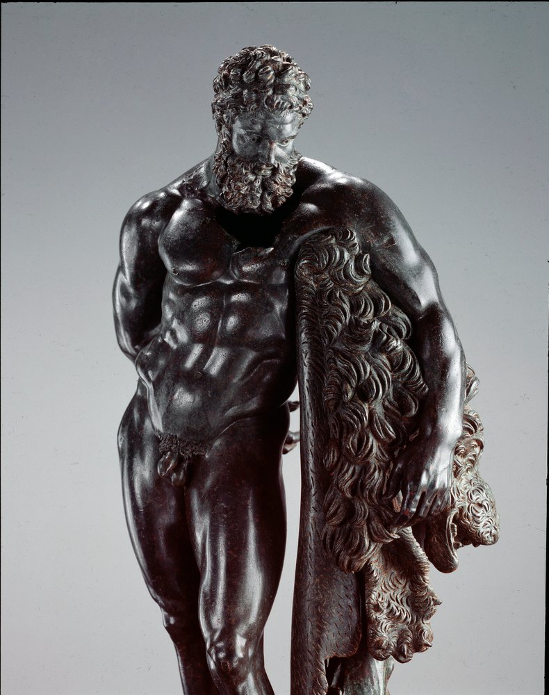 Griechische Kunst: „Ruhender Herakles“, Detail. Bronzeskulptur von Lysipp von Sikyon (395-305 v. Chr.), 4. Jahrhundert v. Chr. Aus dem Heiligtum des Hercules Curinus, Sulmona. Archäologisches Nationalmuseum, Chieti, Italien von Lysippos (attributed to)