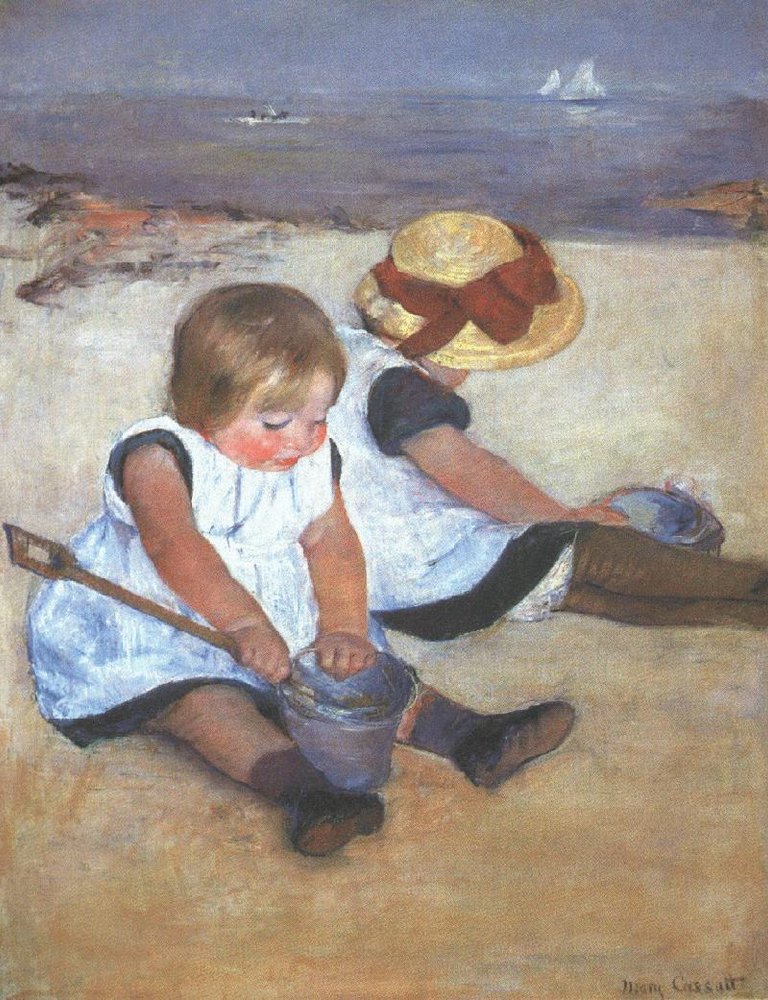 Leinwandbild „Kinder Am Strand“ Von Mary Cassatt – 60x80 Cm, Fertig Zum Aufhängen, Ideal Fürs Kinderzimmer