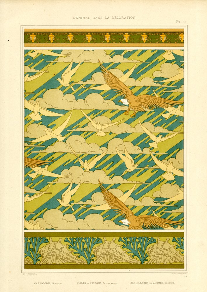 Ornamentale Komposition mit Adlern und Tauben von Maurice Pillard Verneuil