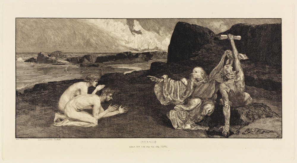 Intermezzo (Adam und Eva und Tod und Teufel) (Eine Liebe, Opus X, Blatt 6) von Max Klinger