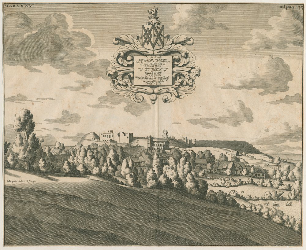 Tutbury Schloss - Fernansicht: Kupferstich, undatiert [ca. 1686] von Michael Burghers