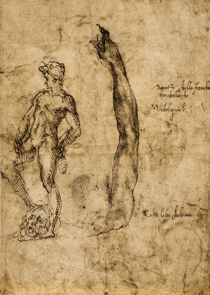 Studie für die Davidstatue; Zeichnung von Michelangelo. Der Louvre, Paris von Michelangelo Buonarroti