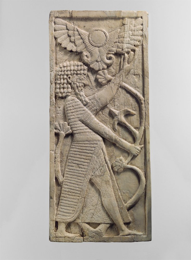 Möbelplakette mit einem männlichen Figur, der einen Baum greift, ca. 8. Jahrhundert v. Chr. von Neo-Assyrian Neo-Assyrian