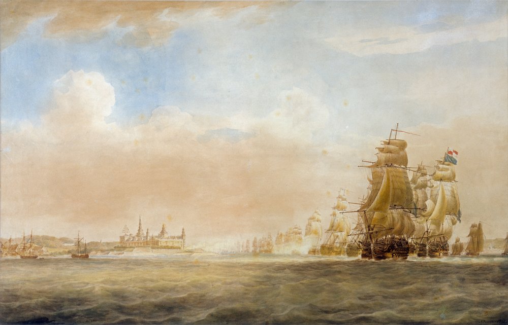 Die britische Flotte vor Schloss Kronborg, Helsingör, 28. März 1801 [vor der Schlacht von Kopenhagen] von Nicholas Pocock