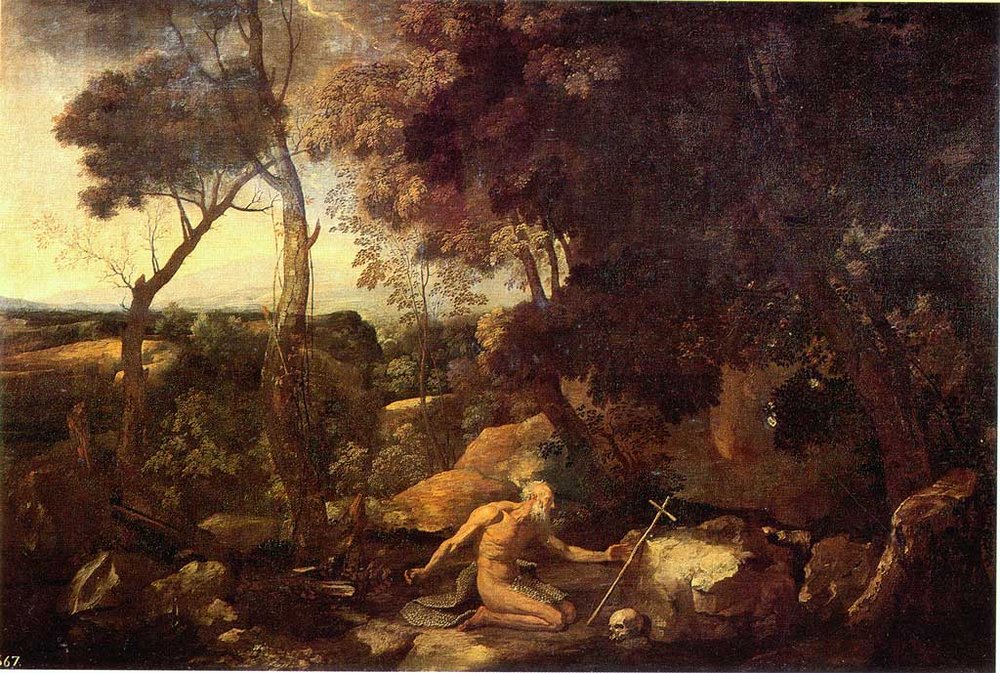 Landschaft mit dem heiligen Hieronymus von Nicolas Poussin