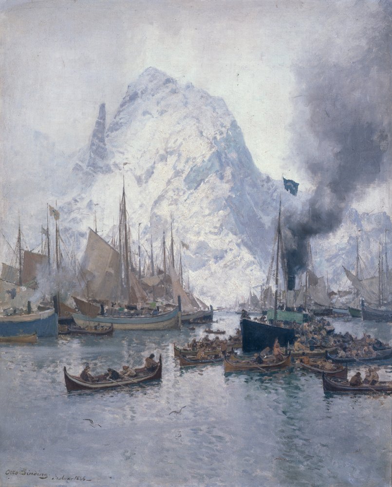 Ankunft des Agnsilddampfers, Svolvaer von Otto Ludvig Sinding