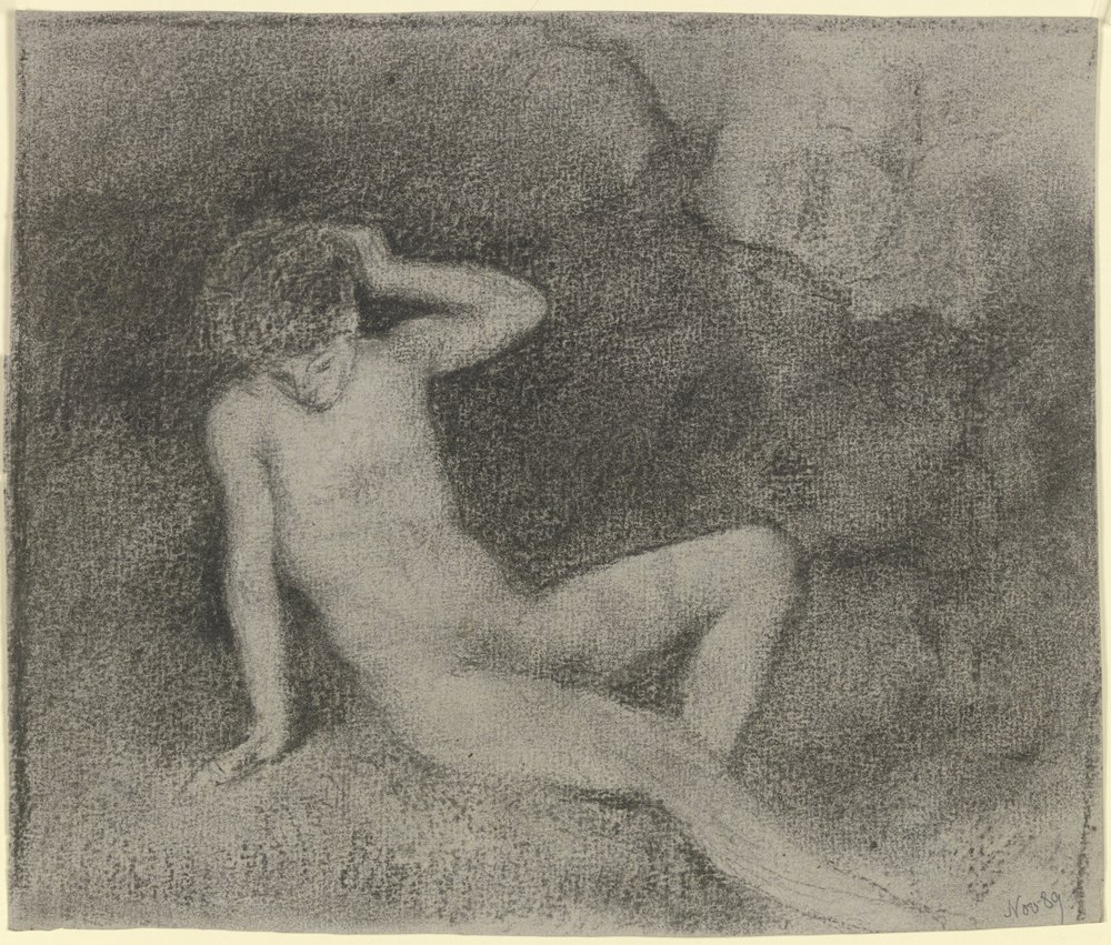 Lagernder nackter Jüngling in einer Landschaft (Narziss?) von Otto Scholderer