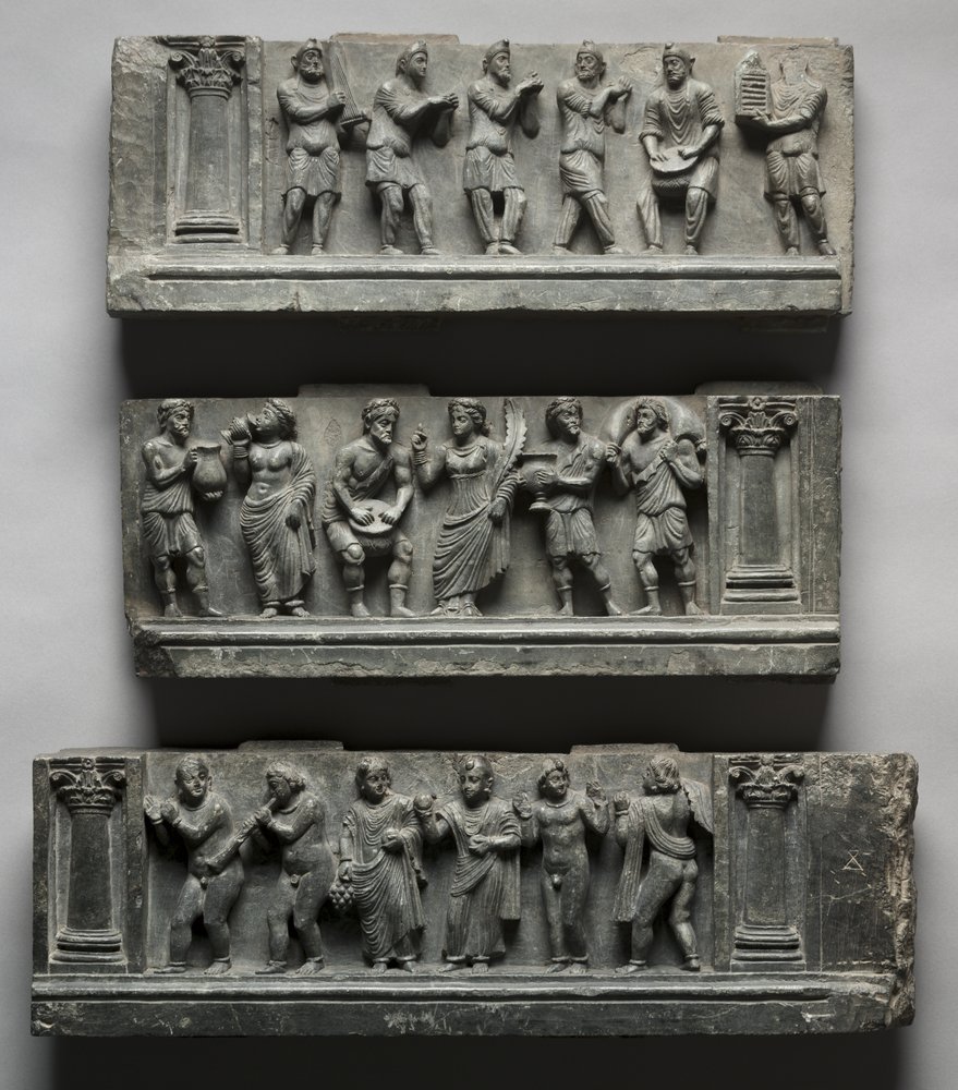 Bacchanalisches Relief, Pakistan, Gandhara, Buner-Gebiet, frühe Kushan-Periode (AD 1-320) von Pakistani School