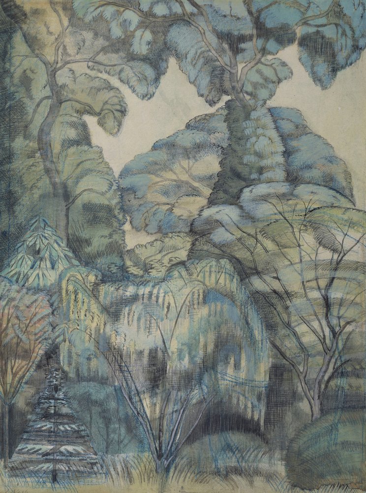 Bäume im Vogelgarten, Iver Heath von Paul Nash