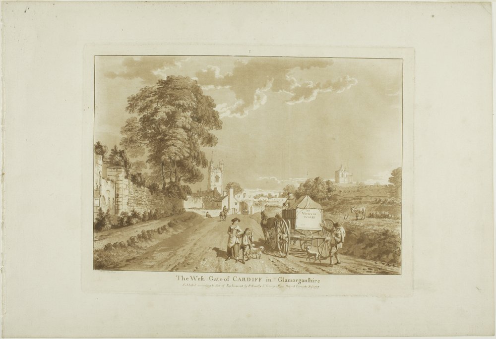 Das Westtor von Cardiff in Glamorshire, Platte eins aus Zwölf Ansichten in Wales von Paul Sandby