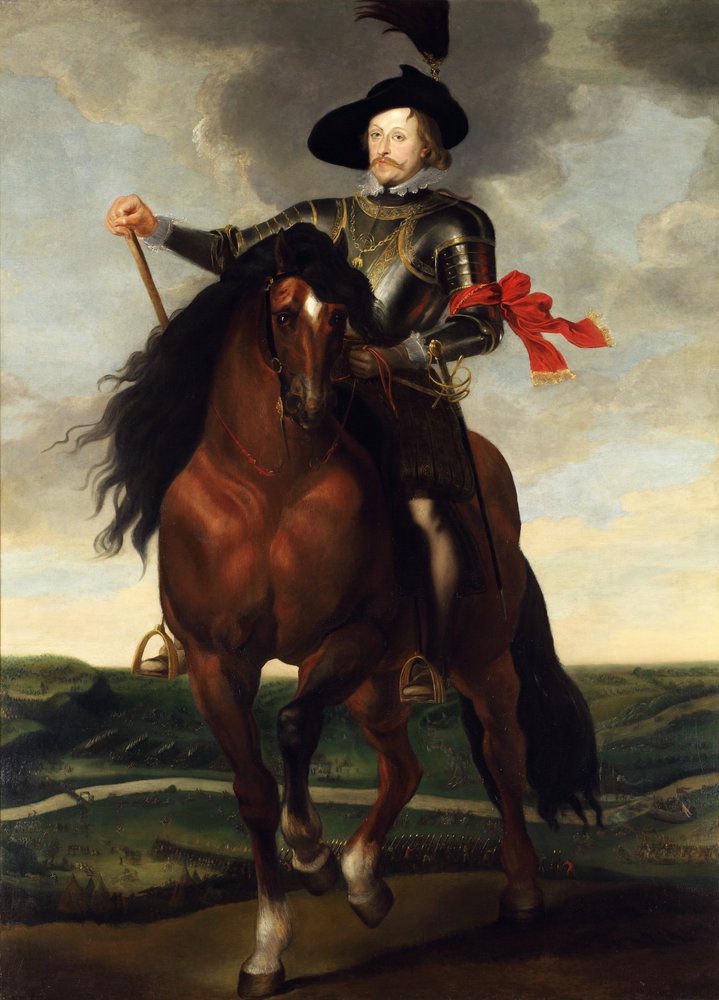 Reiterporträt von Kronprinz Władysław Vasa mit der Schlacht von Chocim im Hintergrund von Peter Paul Rubens