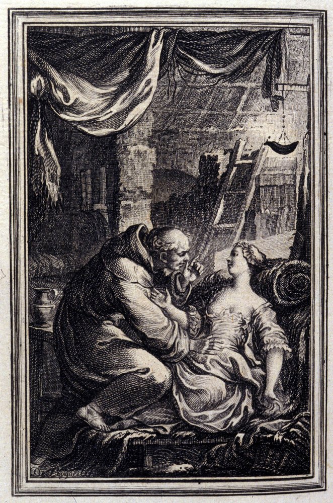 Der Teufel in der Hölle - in „Tales et nouvelles en vers“ von Jean La Fontaine. 1776. Illustration von P.P. Choffard von Pierre Philippe Choffard