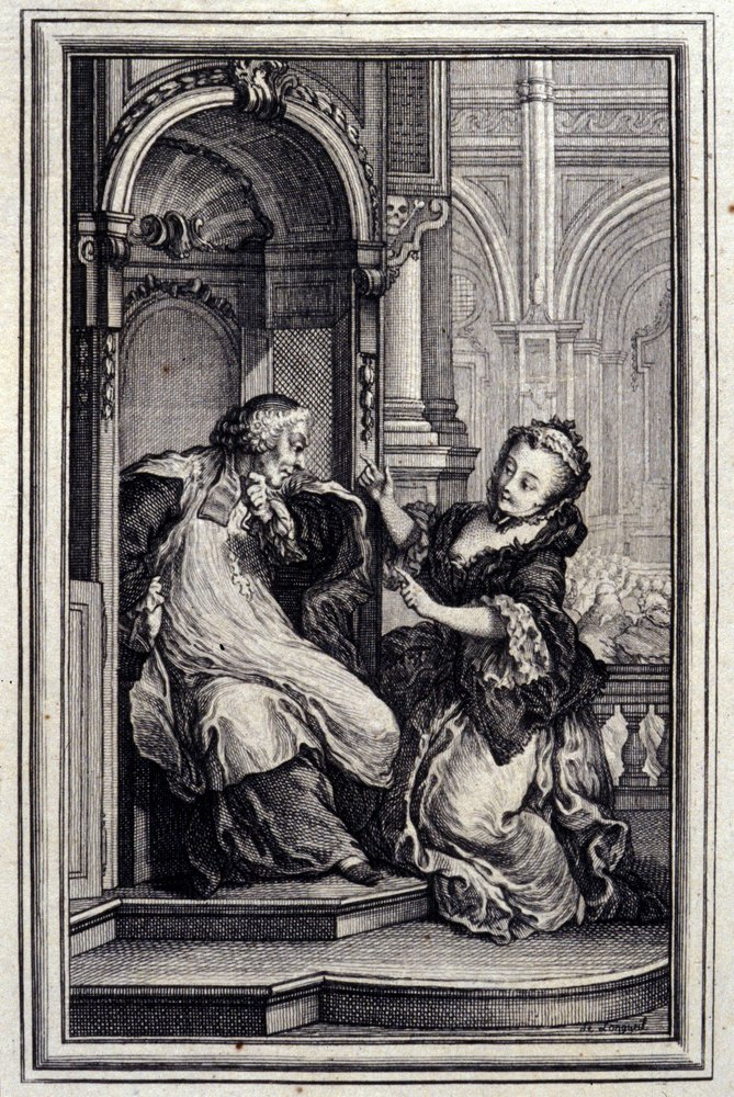 Le Mari Beichtvater - in „Tales et nouvelles en vers“ von Jean La Fontaine. 1776. Illustration von P.P. Choffard von Pierre Philippe Choffard