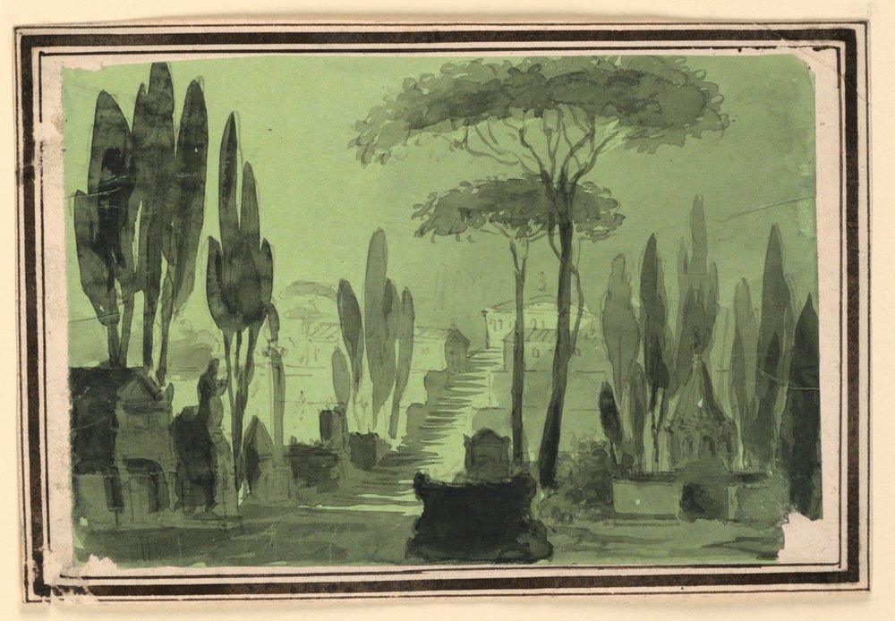 Bühnenbild, Treppen zwischen Gräbern von Pietro Narducci