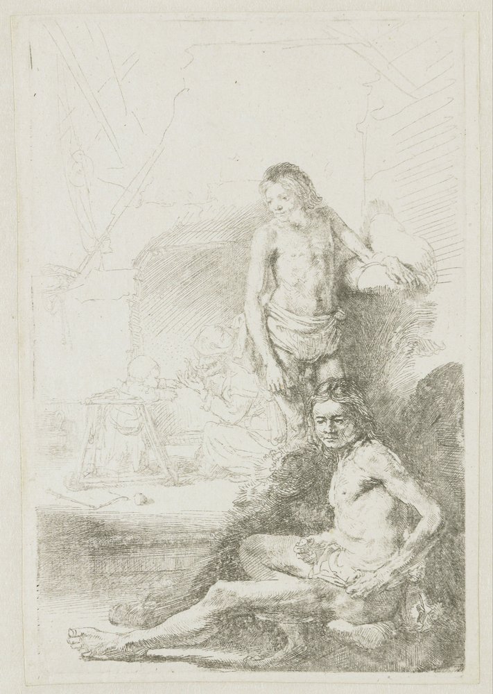 Männlicher Akt, sitzend und stehend von Rembrandt van Rijn