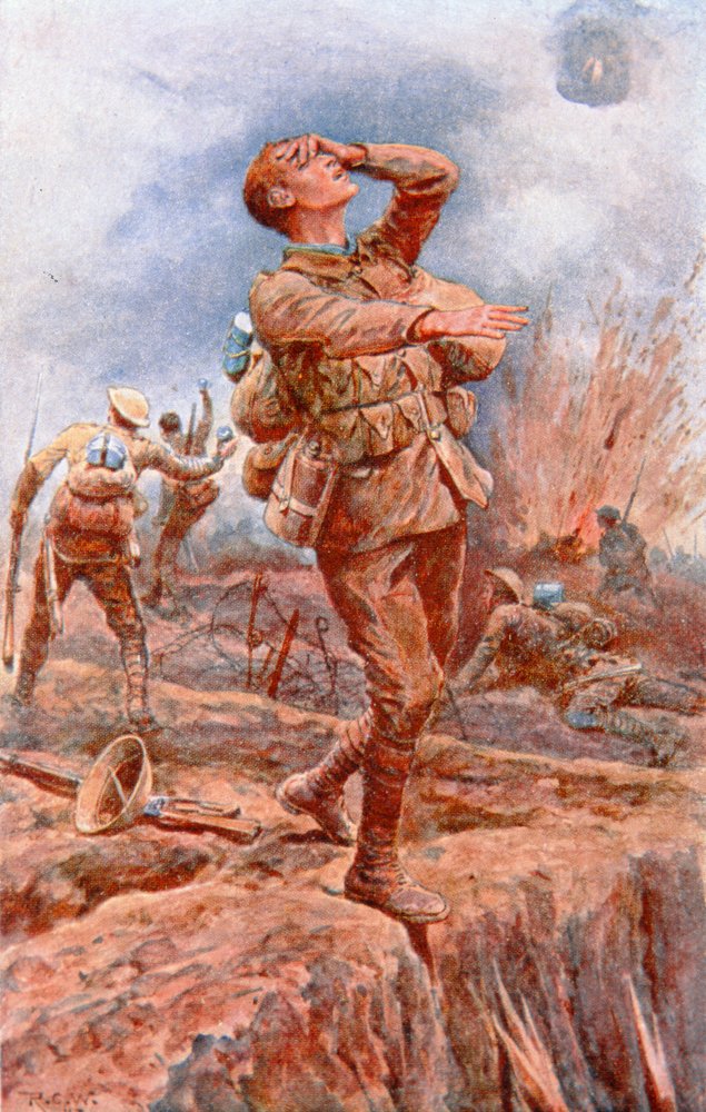 „Für Sie erblindet“ - Postkarte aus dem Ersten Weltkrieg, herausgegeben zugunsten des National Institute for the Blind von Richard Caton II (after) Woodville