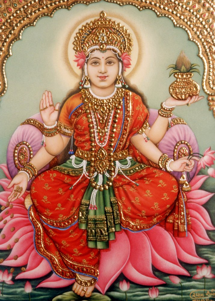 Göttin Lakshmi Miniaturmalerei auf Elfenbein von School Indian