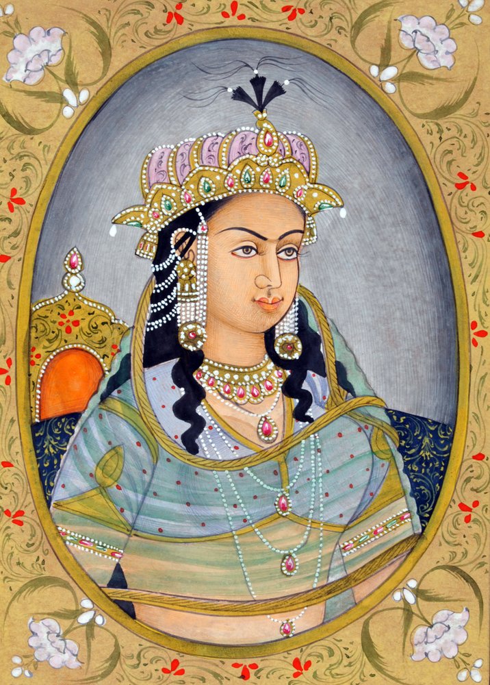 Miniaturmalerei von Mogul-Königin Mehrunissa, Indien, Asien von School Indian