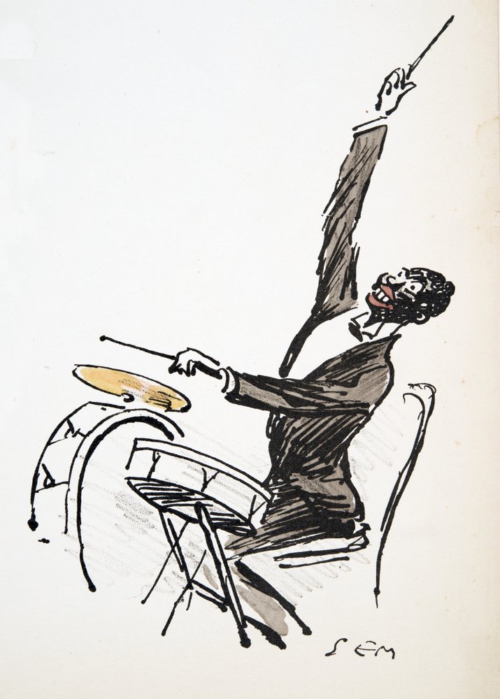 Der Schlagzeuger, aus White Bottoms, veröffentlicht 1927 (Farbholzschnitt) von Sem