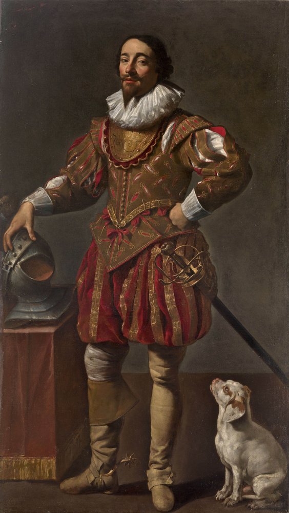 Porträt eines Gentlemans mit seinem Hund von Simon Vouet