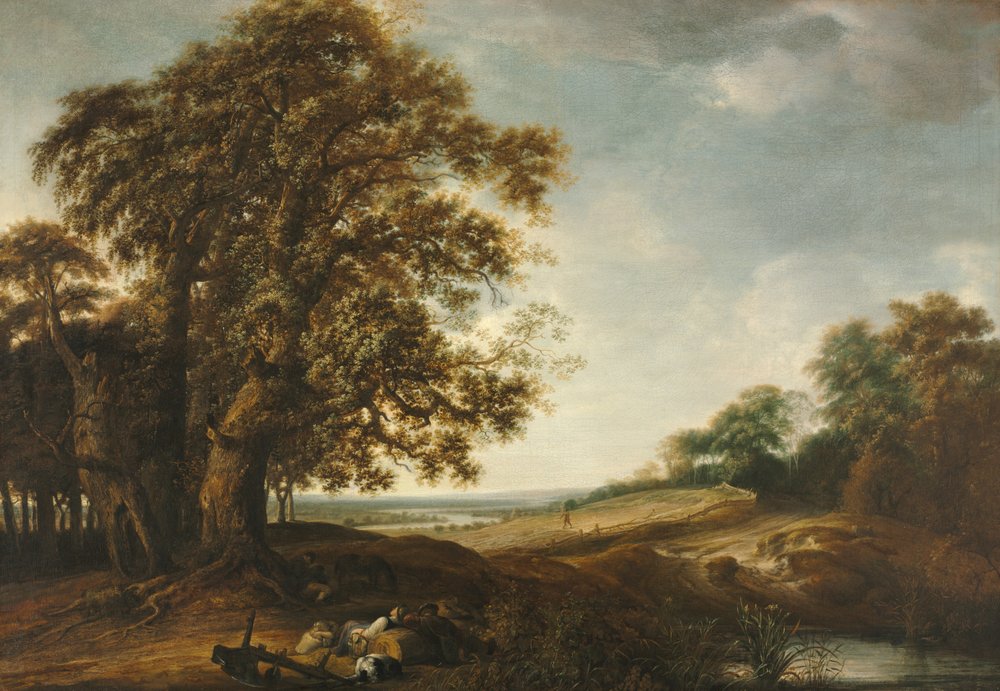 Schlafende Bauern nahe Feldern Gleichnis vom Unkraut, 1650-1653 von Simon de Vlieger