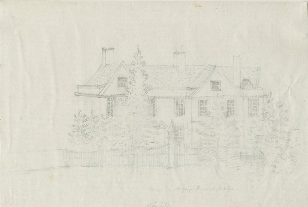 Madeley - [?Mr Young's] Haus: Bleistiftzeichnung, undatiert [?18. Jh.] von Stebbing Shaw