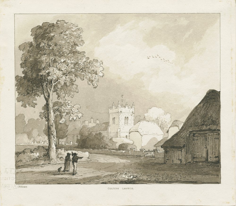 Colton Kirche: Sepia-Zeichnung von Thomas Peploe Wood